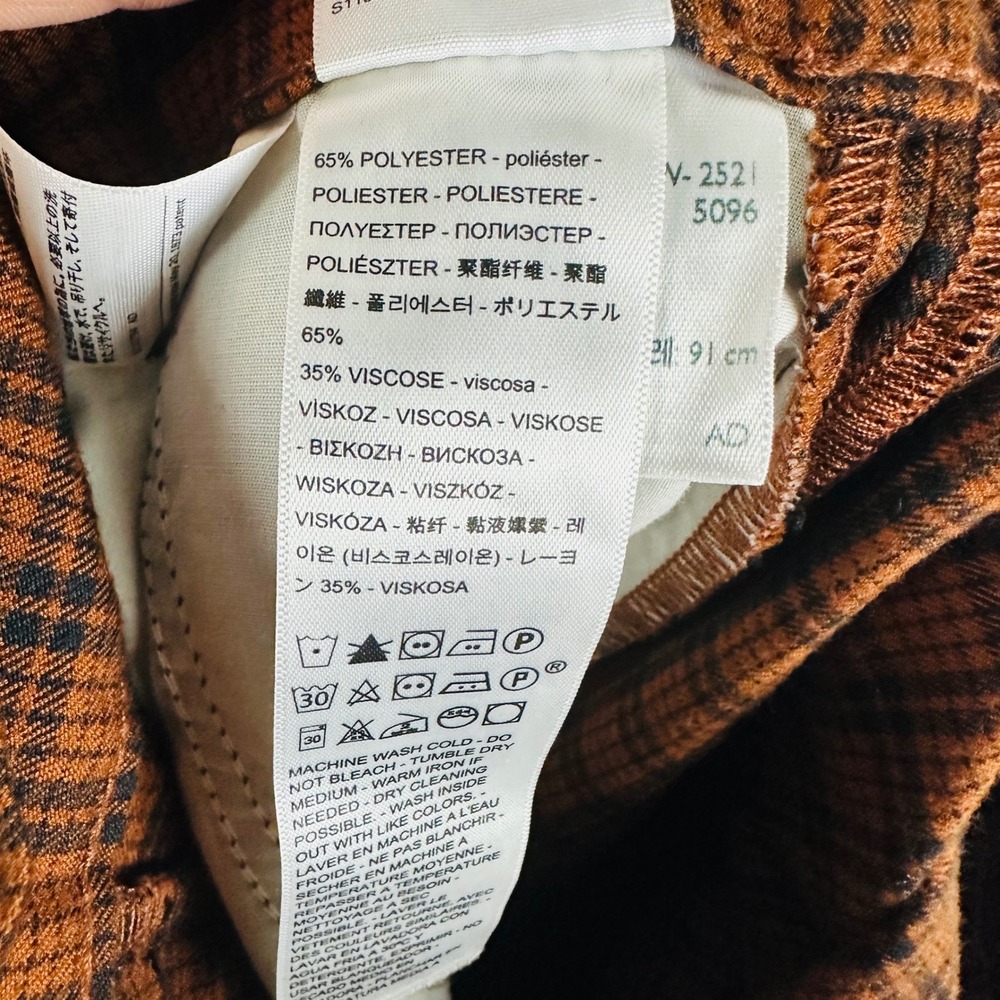 Levi's Womans Small Straight Leg Pants Plaid High Elastic Waist Brown Black - Picture 12 of 12